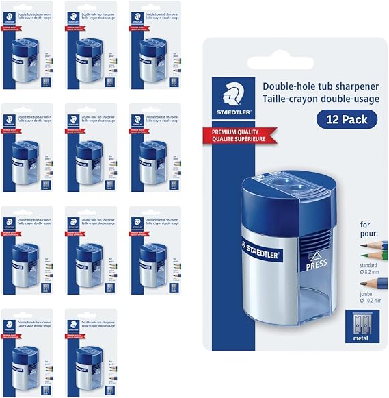 STAEDTLER Double-Hole Tub Pencil Sharpener, 12 Pack
