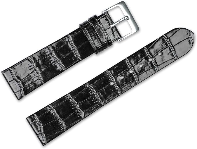deBeer Alligator Grain Flat with No Stitching Watch Band- Choice of Color (Black, Brown) & Width (12mm, 14mm, 16mm, 18mm, 20mm)