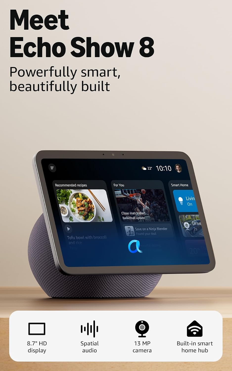 Amazon Echo Show 8 (newest gen), Vibrant HD 8.7" display with spatial audio, Graphite, with Alexa+ Early Access