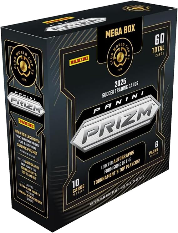 2025 Panini Prizm Club World Cup Soccer Mega Box FIFA Trading Cards Includes Mega Box Exclusive Prizms, Rookies & Inserts Official Panini Retail Set