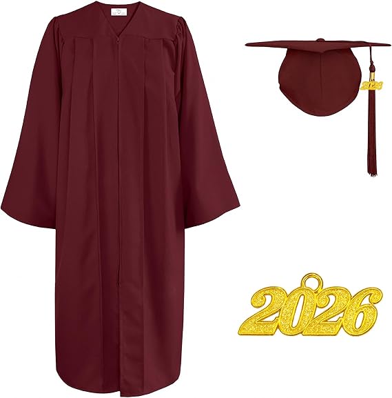 Unisex Adult Matte Graduation Cap and Gown Set with 2026 Tassel