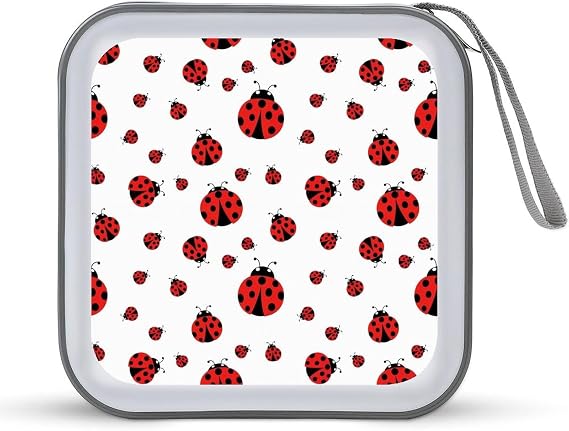 Portable CD Case 40 Disc Capacity, Ladybug Red Black Dots White Sturdy CD Holder Storage Binder Protective DVD Organizer Wallet for Movie Music Game Disc