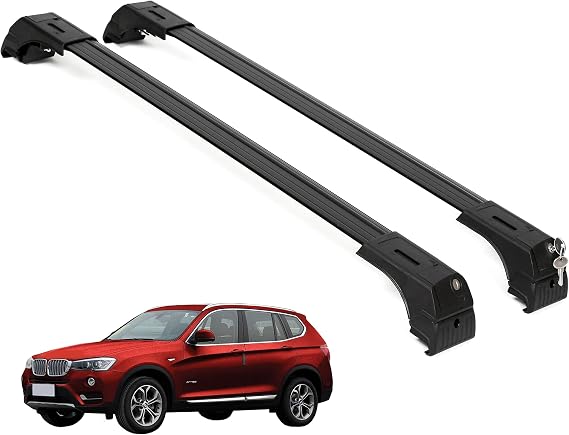 ERKUL Roof Rack Cross Bars for BMW X3 F25 2011-2017 | Aluminum Crossbars with Anti Theft Lock for Rooftop | Compatible with Flush Rails - Black