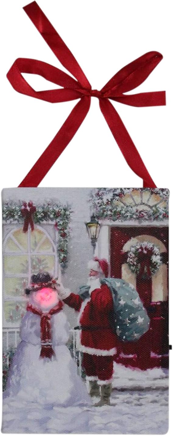 LED Lighted Fiber Optic Santa and Snowman Christmas Wall Art Decoration - 6"