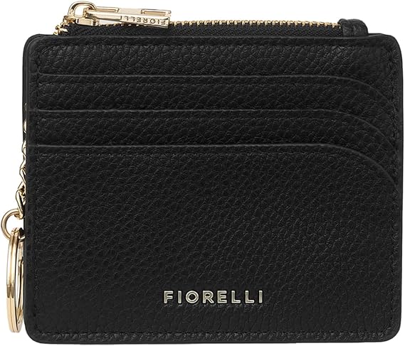 Fiorelli Women's Ciara Coin Purse, Credit Card Holder, Slim Wallet with Key Chain, Black Faux Leather | Credit Card Holder, Slim Wallet with Key Chain, Faux Leather