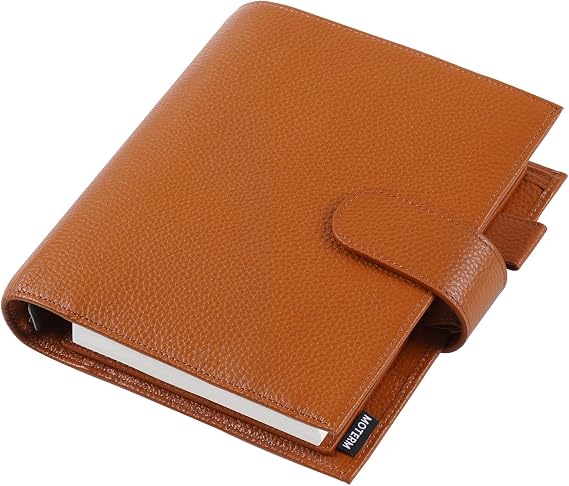 Moterm Personal-Wide Luxe Rings Planner - Genuine Leather Binder Organizer (Pebble-Burnt Orange, 30mm Ring)