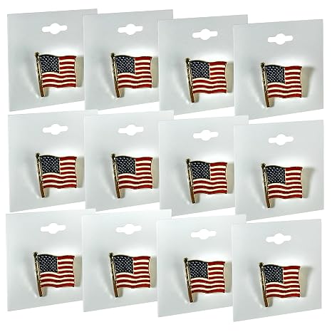 Azar USA Flag Lapel Pins Pack of 12 American Flag Pins for 4th of July, Veterans Day, Memorial Day, Patriotic Events United States Flag Pins for Suits, Backpacks, Hats (12-Pack)
