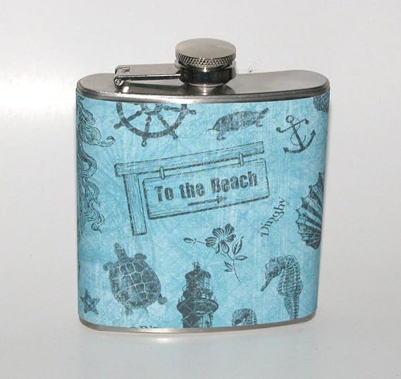 To The Beach Travel Fun 6 oz Liquor Bar Hip Flask Flasks Gift