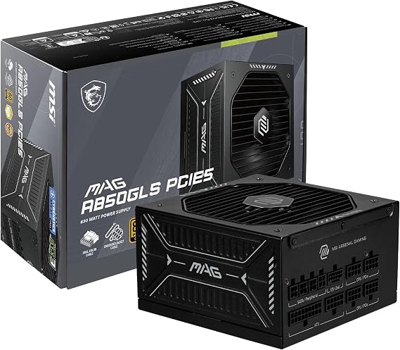MSI MAG A850GLS PCIE5, Fully Modular Compact Gaming 850W Power Supply, 80+ Gold, ATX 3.1 & PCIe 5.1 Ready, Native Dual-Color 12V-2x6 Embossed Jacket Cables, Low-Noise,