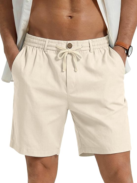 PLEPAN Men's Casual Linen Dress Shorts - 7-Inch Inseam