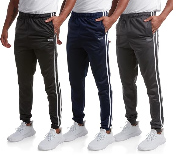 iXtreme Mens Joggers Lightweight Active Tricot Sweatpants, 3-Pack (S-2XL) | Soft Athletic Track Pants, Breathable Everyday Fit for Training, Gym, Running, and Casual Everyday Wear