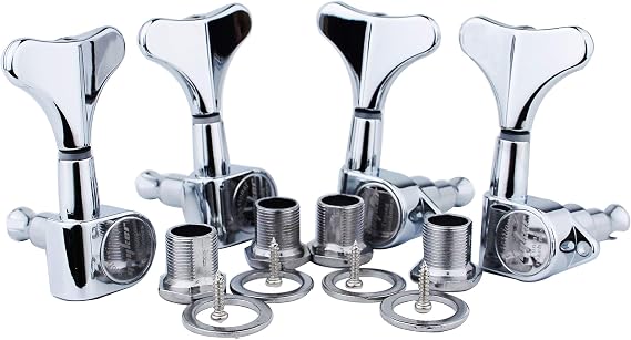 Guyker Guitar Bass Tuners (4 for Right) - 1:17 Ratio Headstock Sealed Tuning Key Pegs Machine Head Replacement for Electric Jazz Bass or Precision Instruments - Chrome