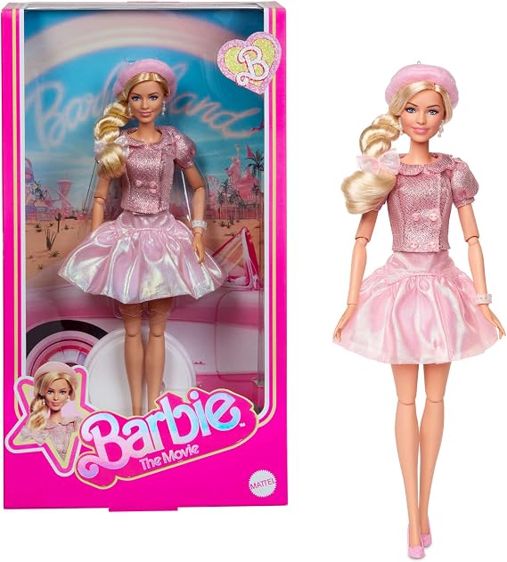 Barbie The Movie Doll, Margot Robbie as, Collectible Doll Wearing Pink Blouse & Skirt Tutu Outfit, With Styled Hair & Matching Jewelry, JBJ53