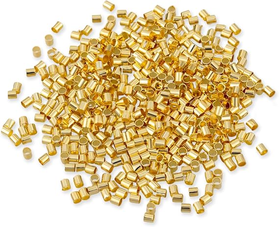 500Pcs Crimp Beads for Jewelry Making, 18K Gold Plated Brass Crimping Beads