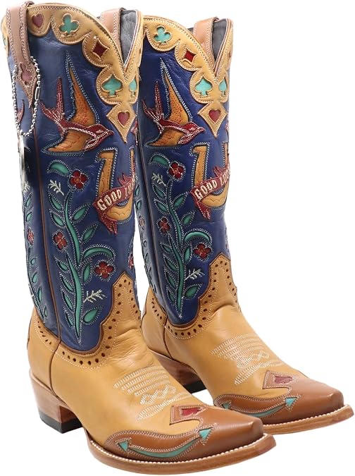 Old Gringo Double D Ranch High Stakes Cowboy Boots, Blue/Honey, Size 7.5