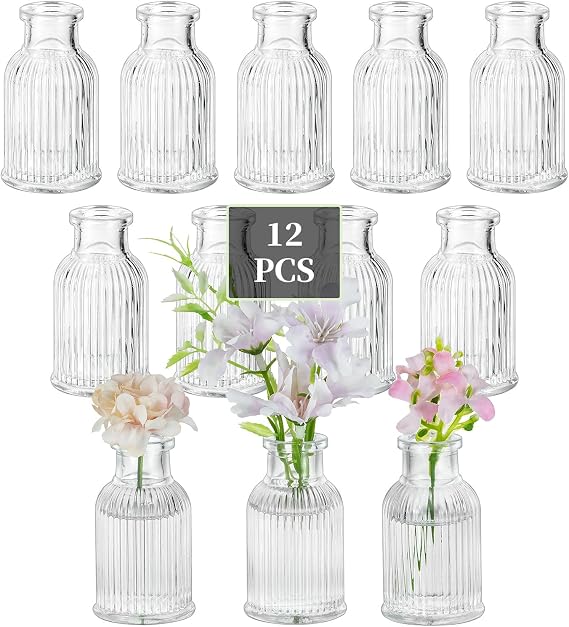 Glasseam Glass Small Vases for Table Decoration: Pack of 12 Flower Vases Small for Wedding Party Table Decoration Home Room Living Room Decoration - Mini Vase Modern Glass Vases Set for Flowers Bud