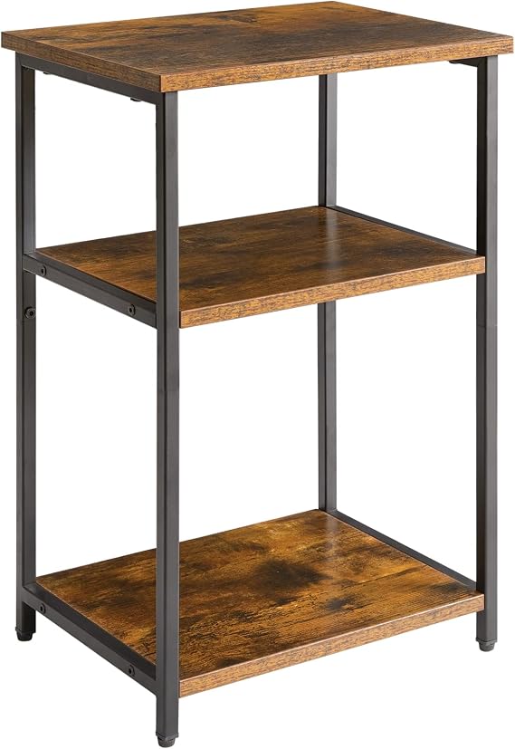 IBUYKE Industrial Side Table,End Table,Nightstand,3-Tier Storage Shelves,Steel Frame,for Hallway,Sofa,Living Room, Bedroom,Rustic Brown, 39 x 29 x 58.5 cm TMJ402H