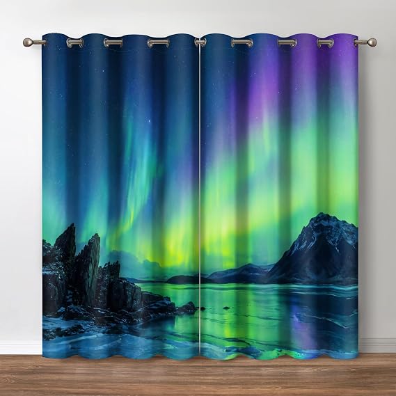Aurora Blackout Curtains 42"x54" 2 Panels, Colorful Northern Lights | Aurora Borealis Sky Print, Grommet Drapes for Bedroom Living Room Decor