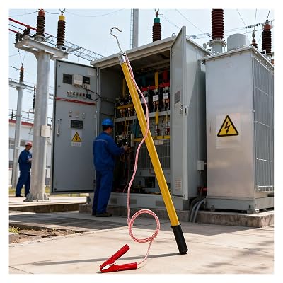 Portable Electrical Safety Discharge Stick, Direct Discharge Modes Rods Epoxy Resin Insulated Discharge Rod, with Copper Wire & HookYellow,110kV-2m6.6ft