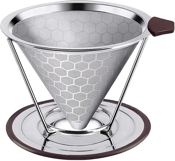 Pour Over Coffee Dripper, Reusable Coffee Filter Durable Stainless Steel Holder Mesh Funnel Baskets Coffee Filter
