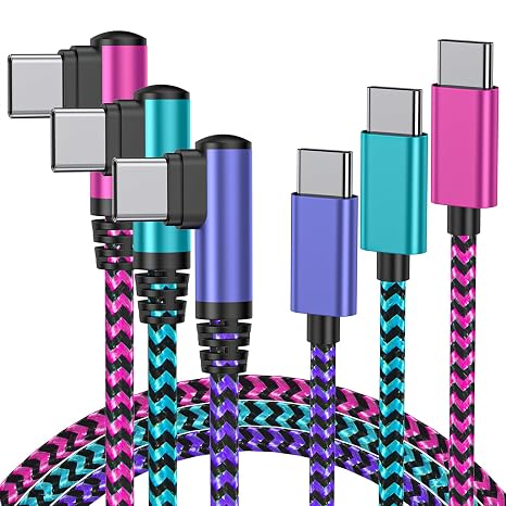 Teeind USB C Cable to USB C : [6ft/3Pack/60W] Nylon Braided Type C Charger Fast Charging Right Angle USBC to USBC Cable Charger Cord for iPhone 16 Pro Max 15 S25 Ultra S24 iPad Pro MacBook