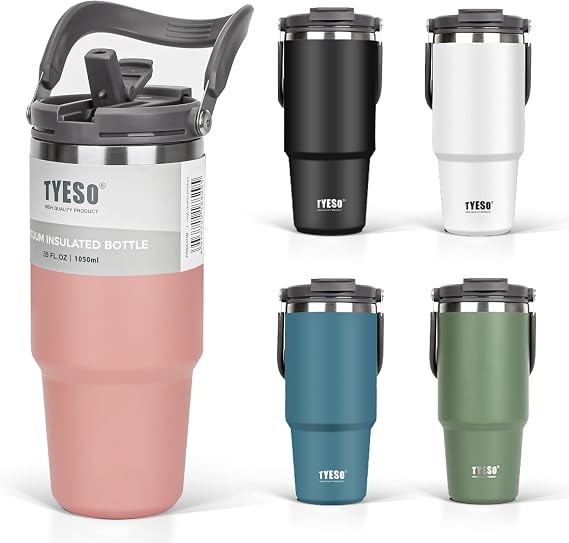 TYESO Straw Cup Coffee Water Bottle Insulated Cold Water Bottle Kettle with Handle Double Wall Construction Large Capacity Direct
