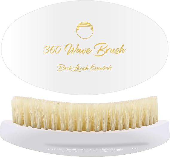 360 Wave Brush, Soft, Build Deeper Waves & Hard Boar Bristle, Curved Design, Black Lavish Essentials Signature (White, Soft Brush)
