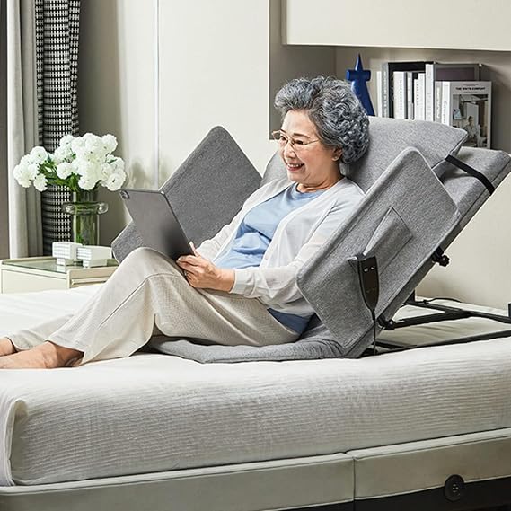 Elderly Bed Lift Backrest, Adjustable Electric Pillow Lifter, Portable Medical Sit-Up Backrest, 300kg Load-Bearing, Support Electric Bed Backrest for Neck Head and Waist Support,WithArmrests
