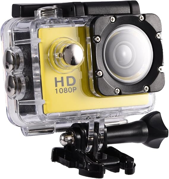 Action Camera Kit 1080P 12MP 30m Outdoor Sports Video Camera USB 2.0 Underwater Cam Full LCD Mini Camcorder with 900mAh Rechargeable Batteries and Mounting Accessories Kits(Yellow)