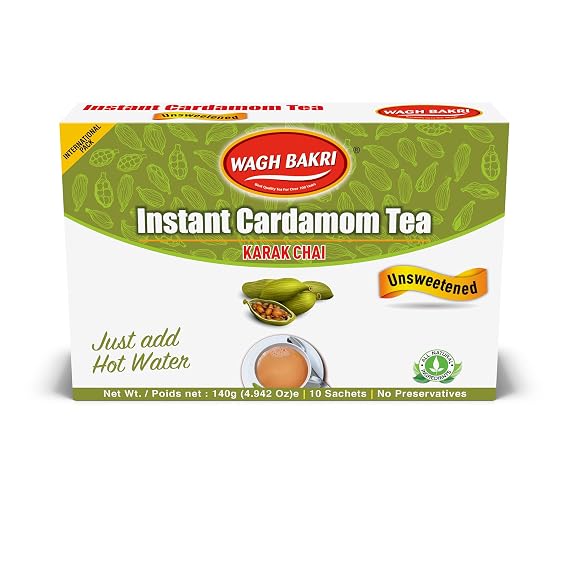 Wagh Bakri | Instant Elaichi Tea | Unsweetened No Added Sugar | 80g 10 Sachets (2.82 Oz)