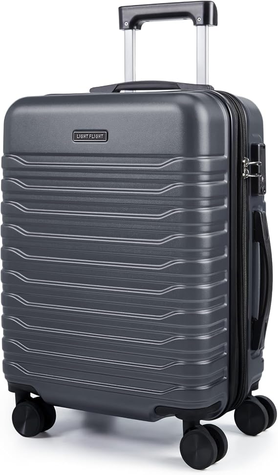 LIGHT FLIGHT Expandable 20" Carry On Luggage 22x14x9, TSA Lock, Gray
