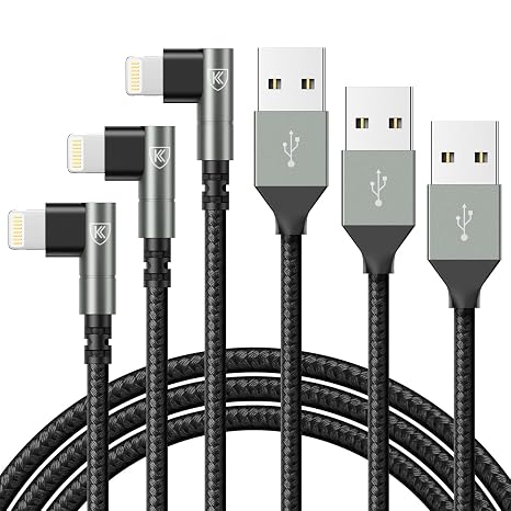 90 Degree iPhone Charger 6FT [Apple MFi Certified] 3Pack Lightning Cable