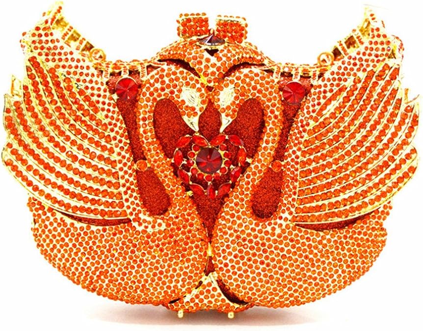 Women's Double Swan Evening Clutches Purse Shiny Crystal Chain Shoulder Bags