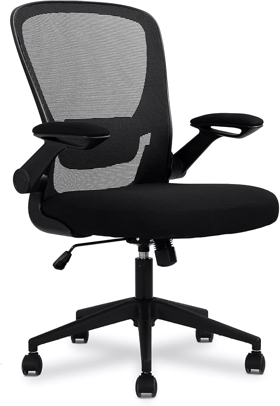Home Office Chair, Ergonomic Desk Chair with Adjustable Lumbar Support & Flip-up Armrests, Mesh Computer Chair with Thickened Cushion, Swivel Executive Chair for Adults, Black