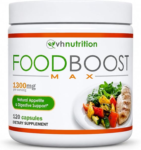 VH Nutrition | FoodBoost MAX | 1300mg Appetite Stimulant* Weight Gain Pills* for Men and Women | Formulated with Gentian, Turmuric, Fennel | 120 Capsules