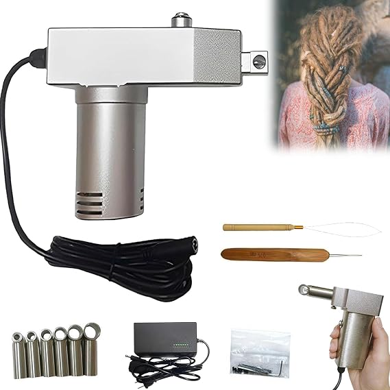 Dreadlocks Machine for Instant Locs with 6 Replacement Holes, Electric Handheld Portable Dreadlock Maker Crochet Machine, Quick and Easy DIY Dreadlocks Braiding Hair Extensions