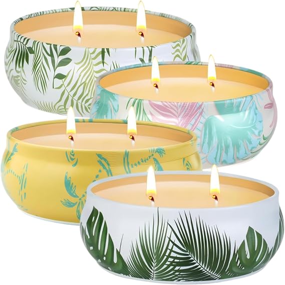 Citronella Candles Outdoor, 4 Pack 8oz Double-Wick Lemongrass Candle, Natural Soy Wax Scented Candle for Home, Long Burn for Indoor Outdoor Camping Patio