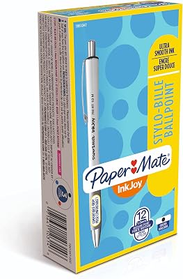 Paper Mate InkJoy 700RT Retractable Ballpoint Pens Medium Point White Barrel Black Ink 12 Count