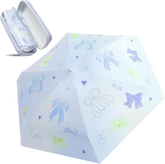 Mini Travel Folding Umbrella - Small Compact Sun Retractable Umbrella with Case, Lightweight Portable UPF 50+ Rain UV Protection Windproof Parasol for Pocket Backpack Women Girls Lady