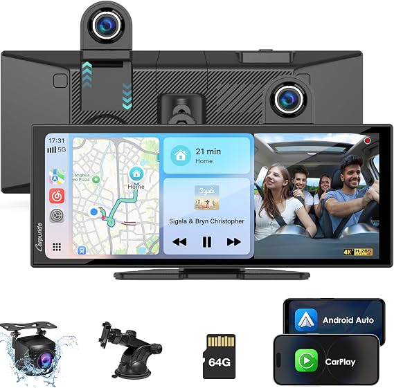 Carpuride Carplay Screen for Car with 4K Dash Cam & 1080P Backup Camera | 11.26" Portable Car Play Screen Wireless Carplay & Android Auto, Loop Recording, GPS Navigation, Music Streaming, Mirror Link
