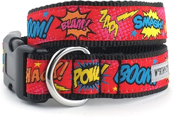THE WORTHY DOG Summer, Adjustable Dog Collar, for Small Dogs, Comic Strip