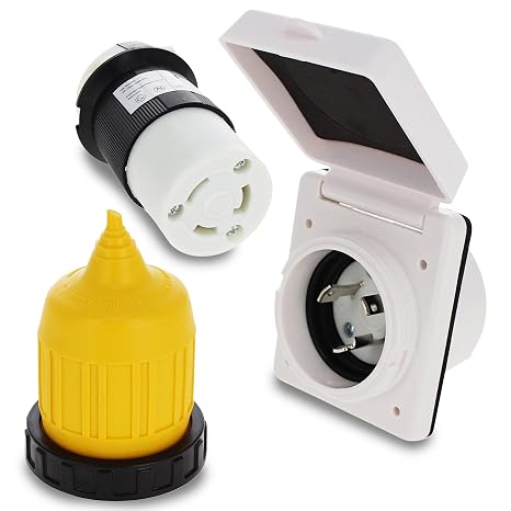 ABN 30 AMP RV Power Inlet with RV Receptacle Plug and Weather Resistant Twist Cover for Marine Boat RV Shed Electrical Extension