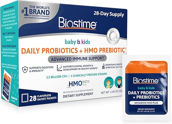 Biostime Baby Probiotic for Kids with HMO & Prebiotic Fiber | Immune Support | Constipation Relief and Digestion Support Probiotics for Kids, Toddlers and Infants - 28 Powder Packets