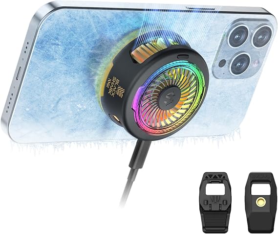 Black Shark FunCooler 5 Magnetic Cell Phone Cooler for Gaming, Portable Mobile Phone Cooling Fan with RGB Light, Cellphone Radiator for iPhone Magnetic Series/Android/Tablet/iPad (Black)
