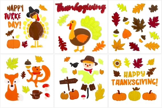 6 Pack Thanksgiving Window clings Reusable Window Cling for Glass Windows