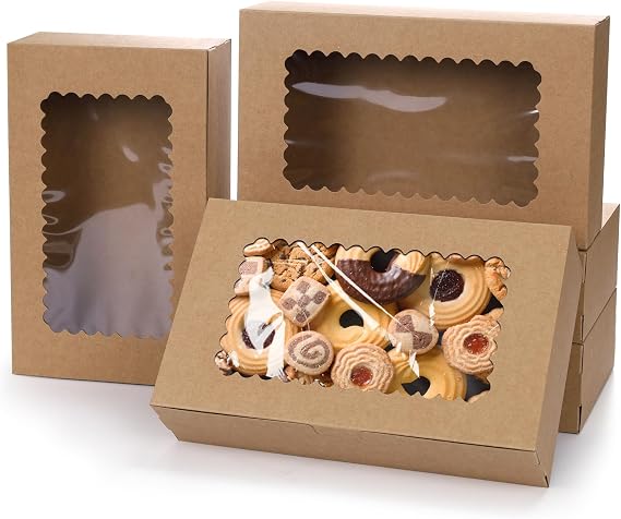 KEYIDO 20 Pack Brown Bakery Boxes with Window 10” x 6” x 2.5” Kraft Cookie Boxes Pastry Biscuit Pie Candy Packaging Boxes for Birthdays Wedding Christmas Party Favors