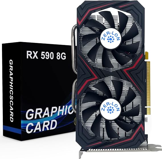 ZER-LON Radeon RX 590 8GB GME Graphics Card, 2304SP GDDR5 256 Bit PCIE 3.0X16 Computer Gaming Gpu, Dual Freeze Fans Video Card with HDMI/DP/DVI Ports Support 8K