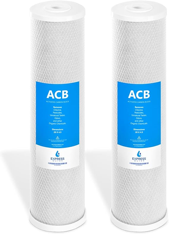 Express Water 2 Pack Water Filter Activated Carbon Block Replacement Filter ACB Large Capacity Filter Whole House Filtration 5 Micron Water Filter 4.5 x 20 inch