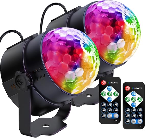 Disko Topu, YAZEKY Parti Işıkları Disko Işıkları 6W DJ Işıkları 7 Renk Uzaktan Kumandalı Ses Aktif RGB Müzik Kontrollü Sahne Işıkları Döner Noel, Bar, KTV, Araba, DJ için Disko Topu - 2 Adet [Enerji Sınıfı G]