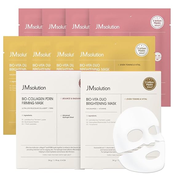 JMsolution Professional Hydrogel Mask Duo(8 Sheet) Collagen PDRN + Vita Duo,Hydrogel Face Mask for Elasticity & Firming Care, Vitamin C + E Antioxidant Therapy | K-Beauty